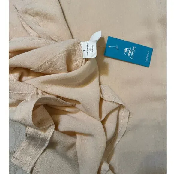 NWT Cupshe Beige Button Down Shirt Dress Cover-Up Size Small - Picture 6 of 6